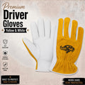 Premium Cowhide Driver Gloves – Yellow & White
