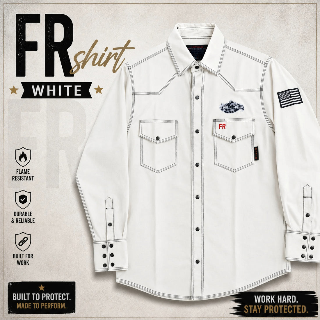Hot Welds Premium FR Work Shirt in White