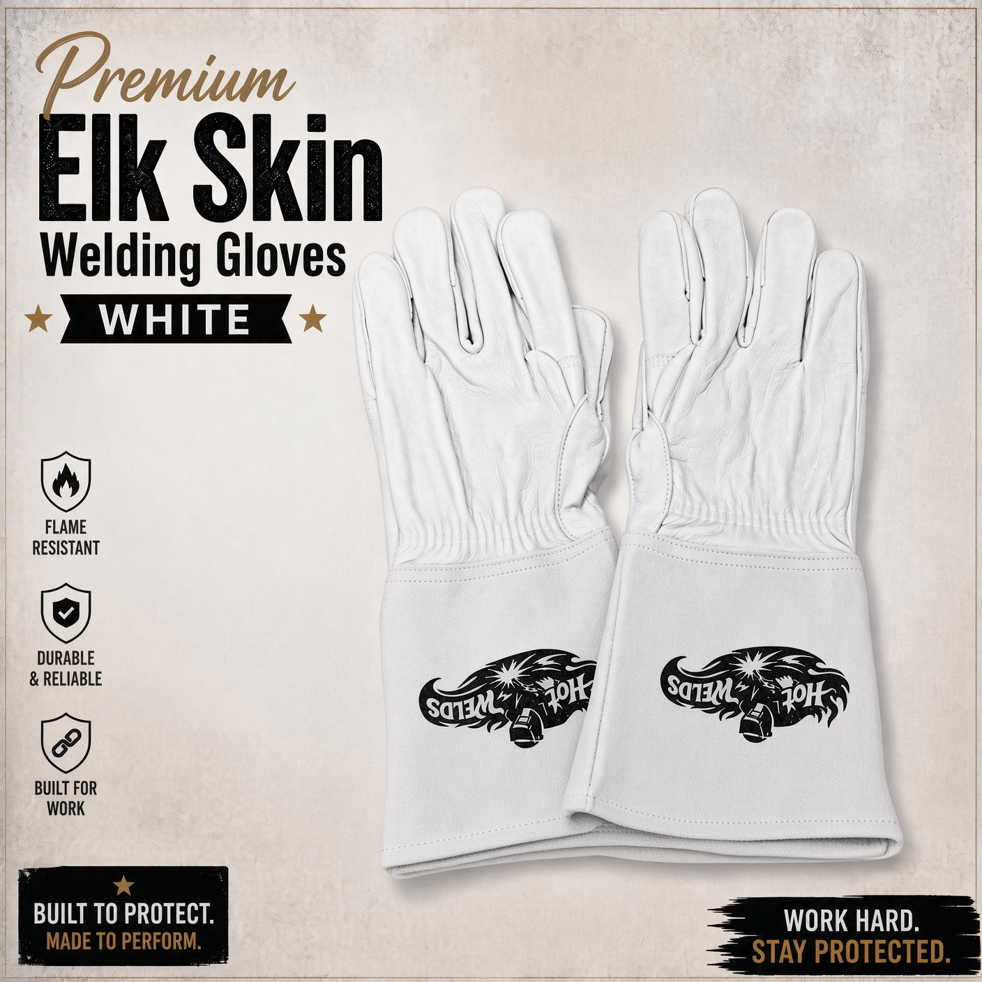 Premium White Elk Skin Welding Gloves